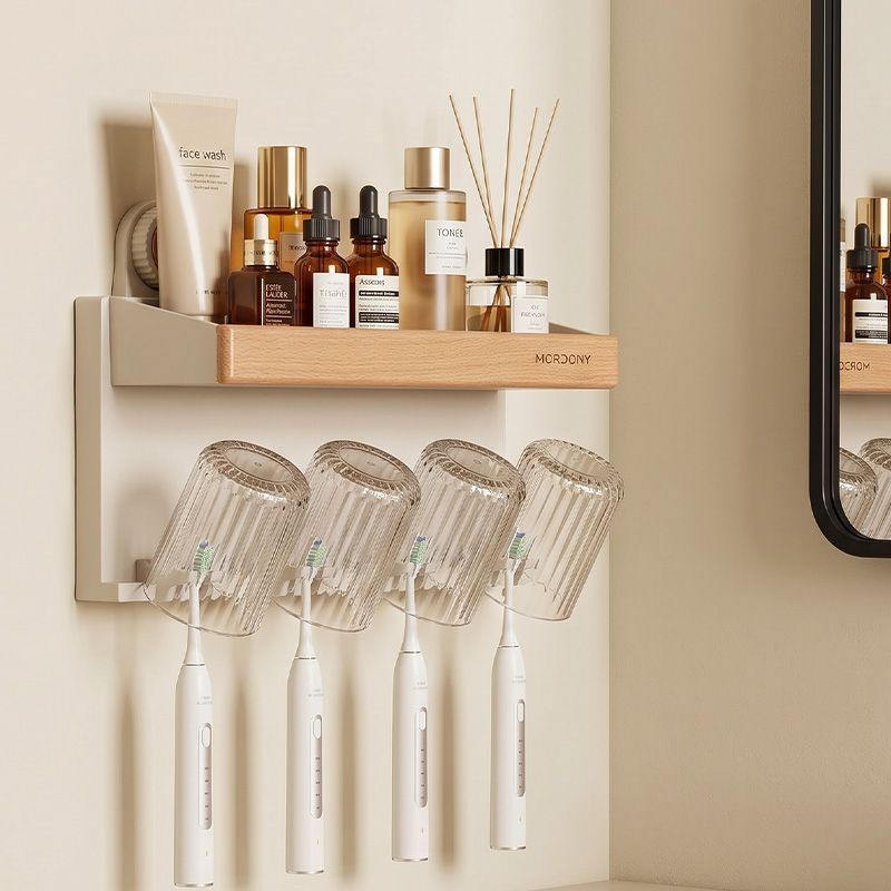 Vintage-style toothbrush holder, no-drill wall-mounted bathroom electric toothbrush rack, mouthwash cup and makeup storage rack - image 2