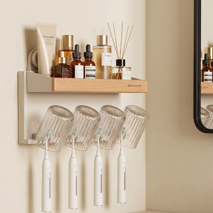 Vintage-style toothbrush holder, no-drill wall-mounted bathroom electric toothbrush rack, mouthwash cup and makeup storage rack - image 2