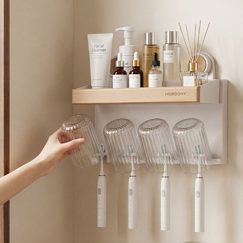 Vintage-style toothbrush holder, no-drill wall-mounted bathroom electric toothbrush rack, mouthwash cup and makeup storage rack - image 3