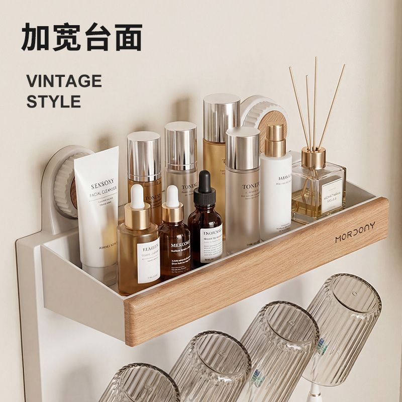 Vintage-style toothbrush holder, no-drill wall-mounted bathroom electric toothbrush rack, mouthwash cup and makeup storage rack - image 4
