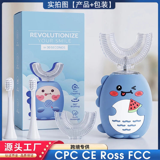 Cross-border children's electric toothbrush U-shaped for 2-6-12 year old kids, fully automatic waterproof sonic electric toothbrush for children - image 1
