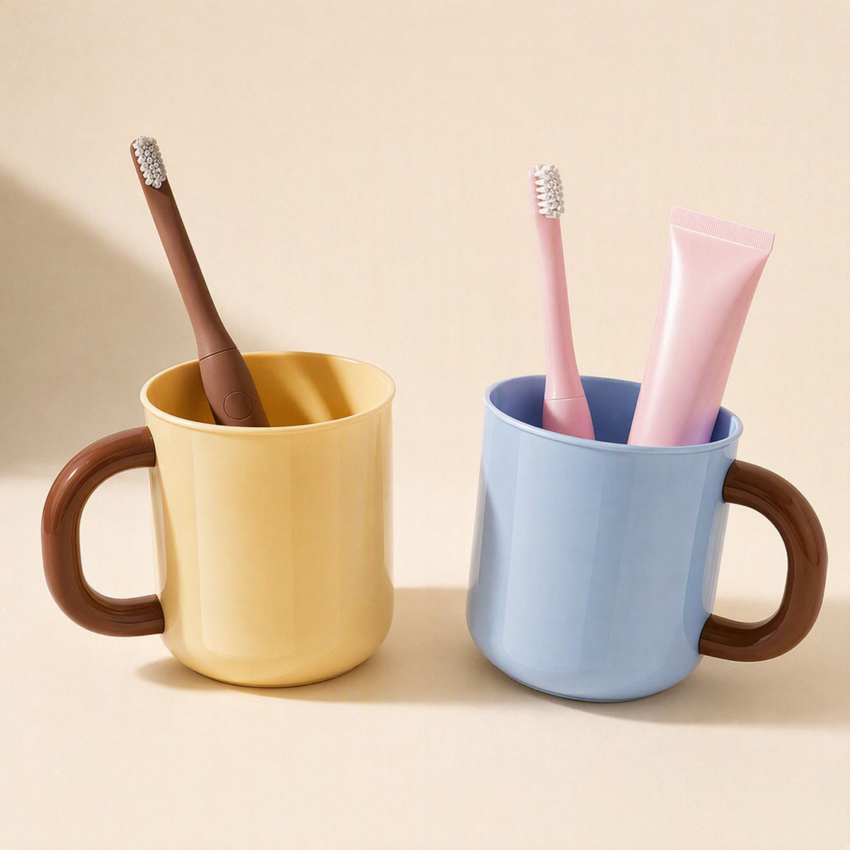 Cylindrical P.P plastic mouthwash cup with an attached handle and text pattern - view 3