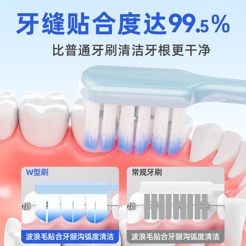 Japanese brand W-shaped orthodontic toothbrush with soft bristles and small head for adults with braces to clean between teeth - image 4
