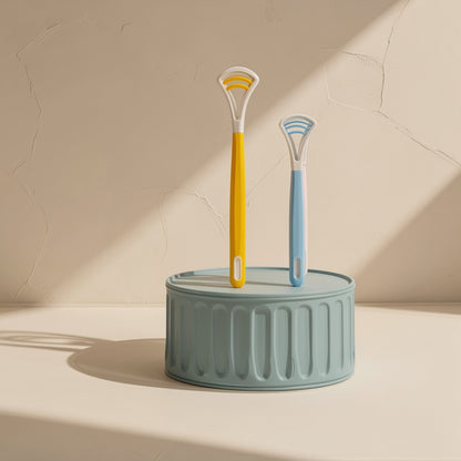 Silicone tongue cleaner with a brush and scraper for cleaning tongue coating - view 3