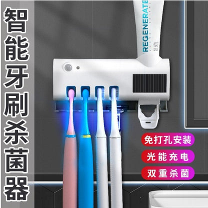 Smart disinfecting toothbrush holder, UV sterilizer, no-drill storage rack, automatic toothpaste dispenser, storage box with drying function - image 4