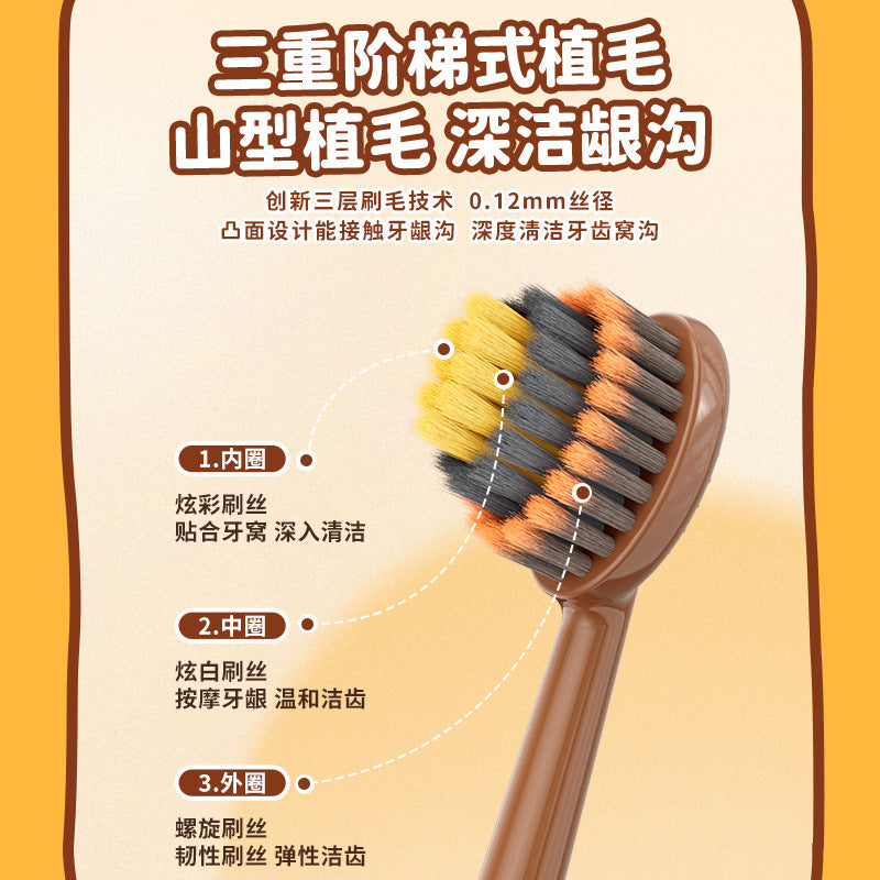 Korean brand children's toothbrush with soft bristles for ages 6-12, featuring an olive-shaped head and a cute cartoon design - image 2