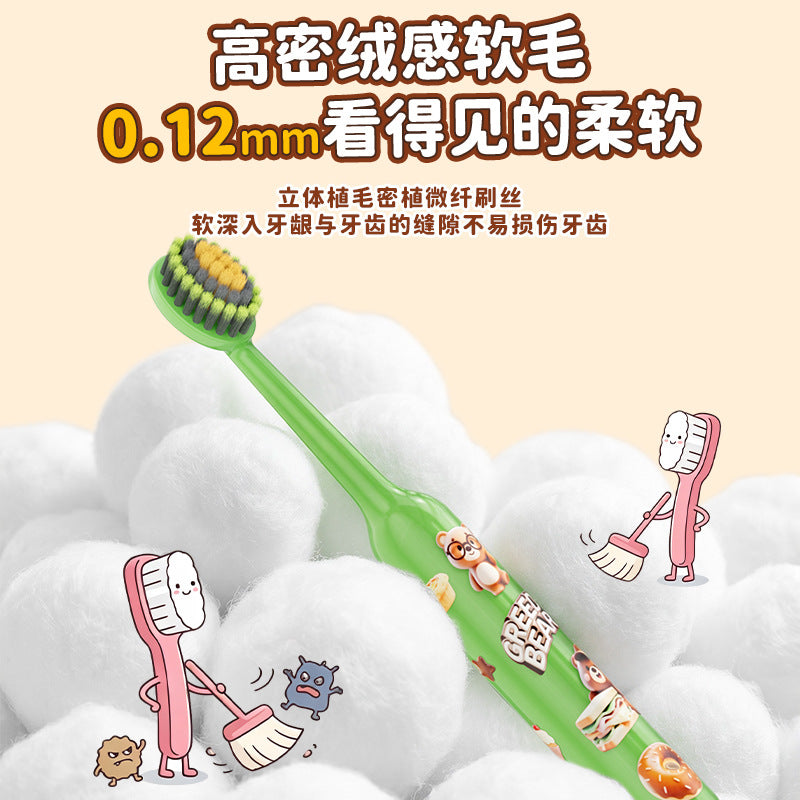 Korean brand children's toothbrush with soft bristles for ages 6-12, featuring an olive-shaped head and a cute cartoon design - image 3