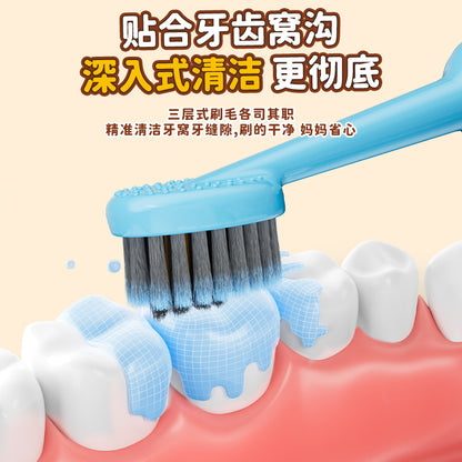 Korean brand children's toothbrush with soft bristles for ages 6-12, featuring an olive-shaped head and a cute cartoon design - image 4