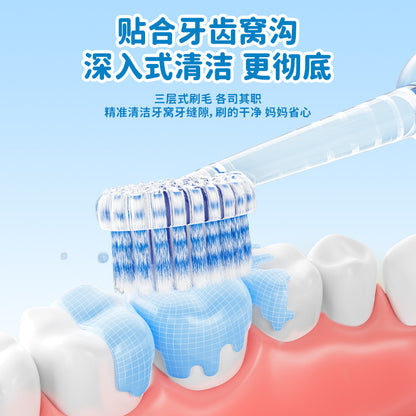 Children's toothbrush with soft bristles, mountain-shaped convex surface, for ages 6-12, cleans and protects gums, olive-shaped head toothbrush, factory stock w - image 4