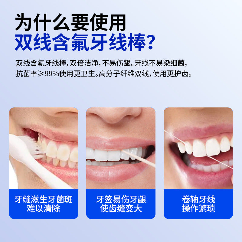 Dual-line fluoride antibacterial dental floss, 50 pieces in a box, oral gap cleaning and care, disposable dental floss sticks, in stock from the manufacturer - image 2