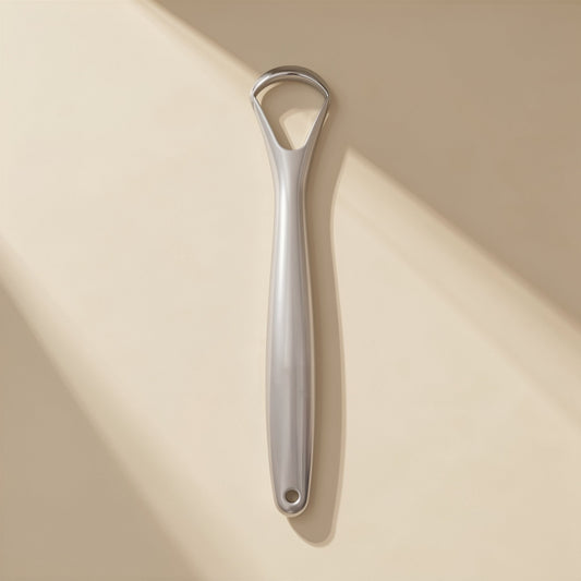 Stainless steel tongue scraper for cleaning tongue coating