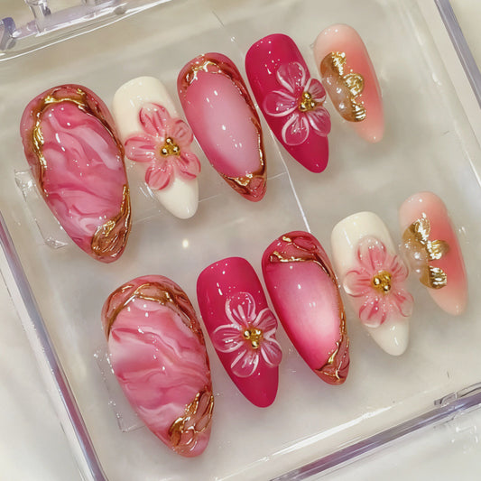 Floral Gradient Gold-plated Handmade Wearable Nails