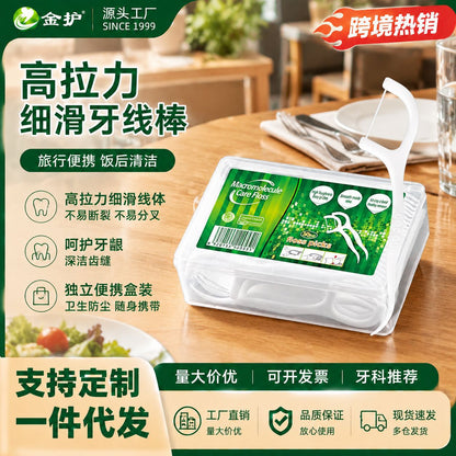 Cross-Border Gold Protection 30-Piece Square Box Round Floss Picks Custom Wholesale Disposable Toothpicks Dental Gift Dental Floss - image 1