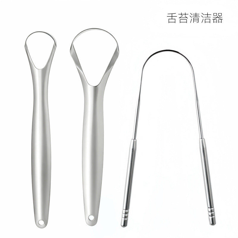 Stainless Steel Tongue Scraper Tongue Coating Cleaner Tongue Scraping Plate Tongue Coating Brush Oral Cleaning Tool suit - image 1