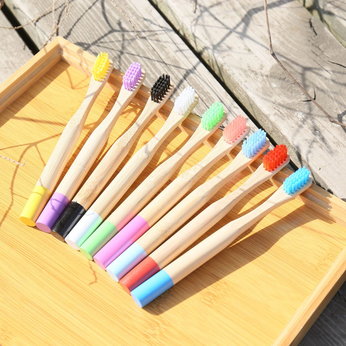 Children's toothbrush children's ten thousand hair toothbrush soft hair color round handle general merchandise Wenyang bamboo wood toothbrush in stock - image 1