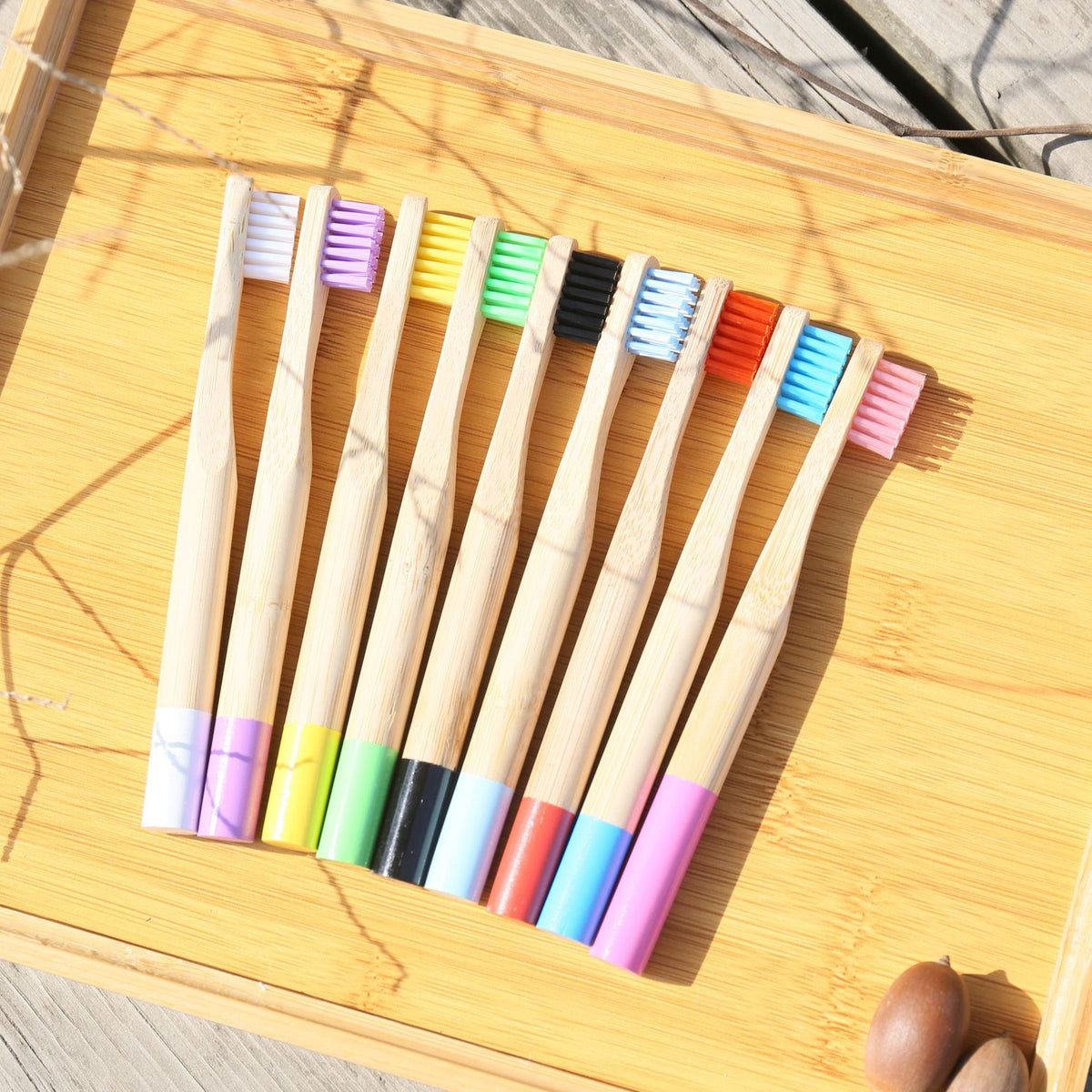 Children's toothbrush children's ten thousand hair toothbrush soft hair color round handle general merchandise Wenyang bamboo wood toothbrush in stock - image 2