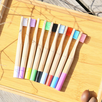 Children's toothbrush children's ten thousand hair toothbrush soft hair color round handle general merchandise Wenyang bamboo wood toothbrush in stock - image 2