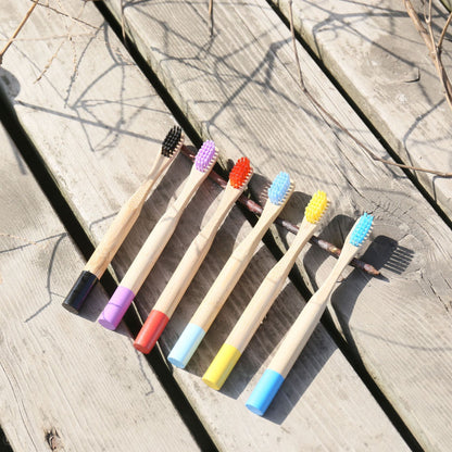 Children's toothbrush children's ten thousand hair toothbrush soft hair color round handle general merchandise Wenyang bamboo wood toothbrush in stock - image 4