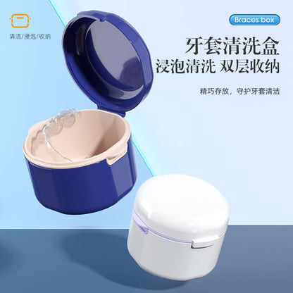 Portable Double Layer Hollow Draining Invisible Braces Storage Box with Lid Orthodontic Holder Cleaning Box Denture Box - image 1