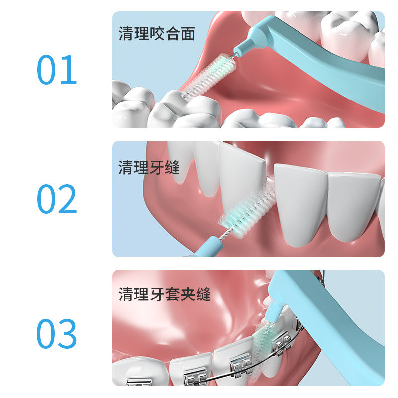 Medical cleaning interdental brush L-shaped interdental brush ultra-fine soft hair orthodontic special disposable bracket gap cleaning interdental brush - image 3