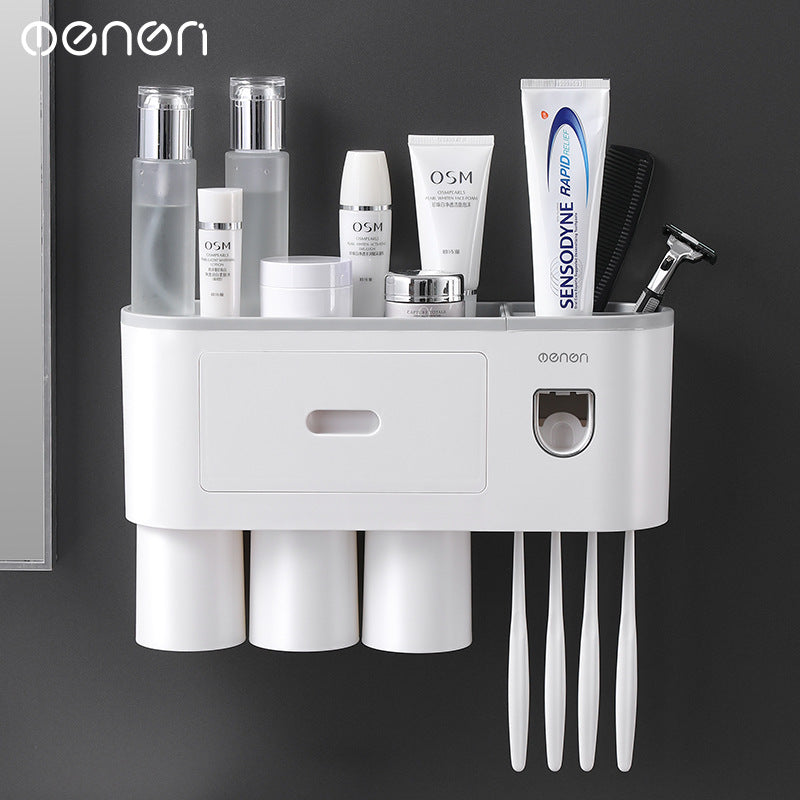 Creative Toothbrush Storage Rack Hole-free Gargle Brush Cup Wall-mounted Toilet Storage Automatic Toothpaste Squeezer - image 1