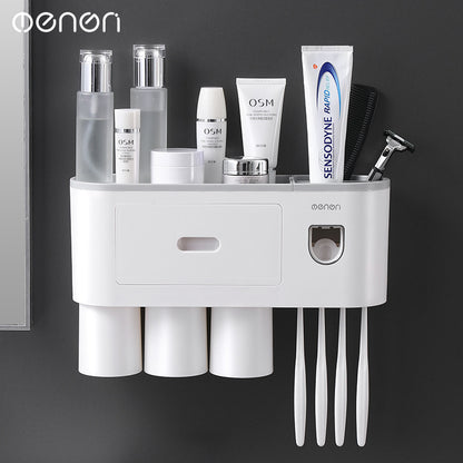 Creative Toothbrush Storage Rack Hole-free Gargle Brush Cup Wall-mounted Toilet Storage Automatic Toothpaste Squeezer - image 1