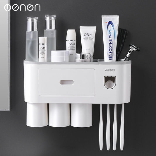 Creative Toothbrush Storage Rack Hole-free Gargle Brush Cup Wall-mounted Toilet Storage Automatic Toothpaste Squeezer - image 1