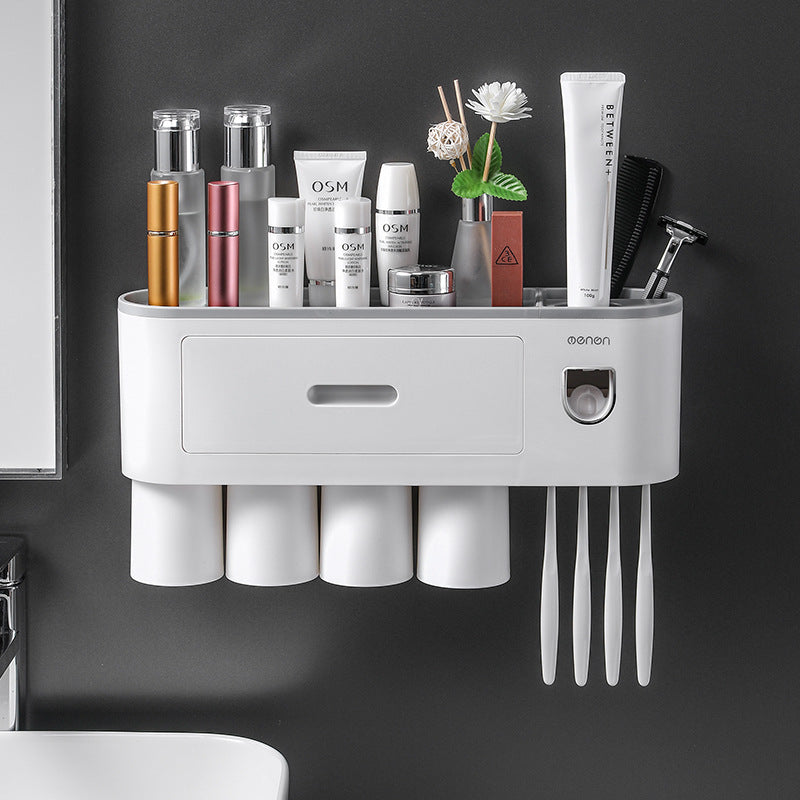 Creative Toothbrush Storage Rack Hole-free Gargle Brush Cup Wall-mounted Toilet Storage Automatic Toothpaste Squeezer - image 2