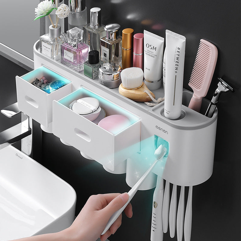 Creative Toothbrush Storage Rack Hole-free Gargle Brush Cup Wall-mounted Toilet Storage Automatic Toothpaste Squeezer - image 3