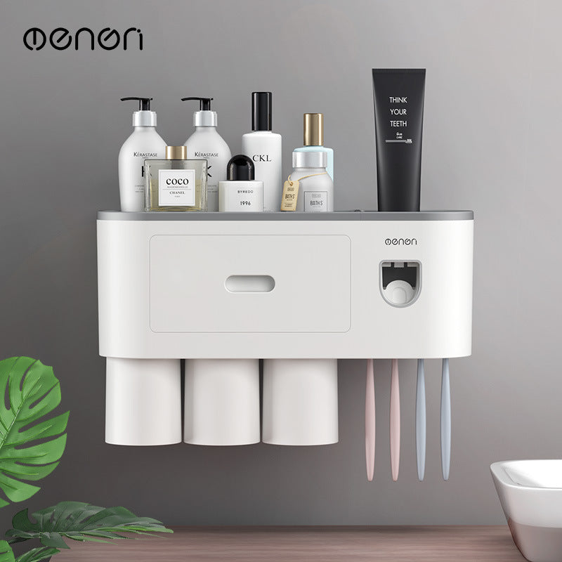 Creative Toothbrush Rack Without Punching Mouthwash and Toothbrush Cup Set Bathroom Storage Toothbrush Holder with Toothpaste Squeezer - image 1