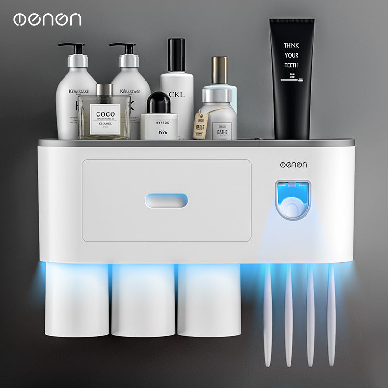 Creative Toothbrush Rack Without Punching Mouthwash and Toothbrush Cup Set Bathroom Storage Toothbrush Holder with Toothpaste Squeezer - image 2