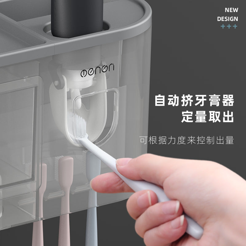 Creative Toothbrush Rack Without Punching Mouthwash and Toothbrush Cup Set Bathroom Storage Toothbrush Holder with Toothpaste Squeezer - image 3
