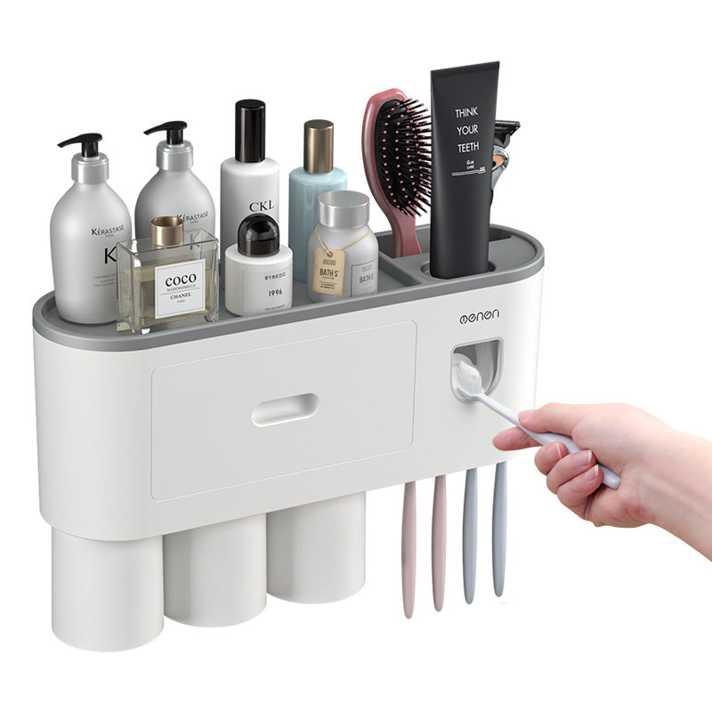 Creative Toothbrush Rack Without Punching Mouthwash and Toothbrush Cup Set Bathroom Storage Toothbrush Holder with Toothpaste Squeezer - image 5