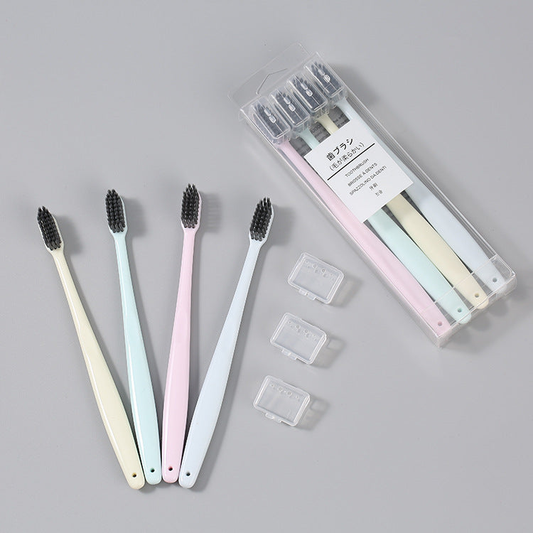 Unprinted Same 4 Pack Adult Japanese-style Plain Belt Protective Cover Small Head Medium Soft Hair Toothbrush - image 2