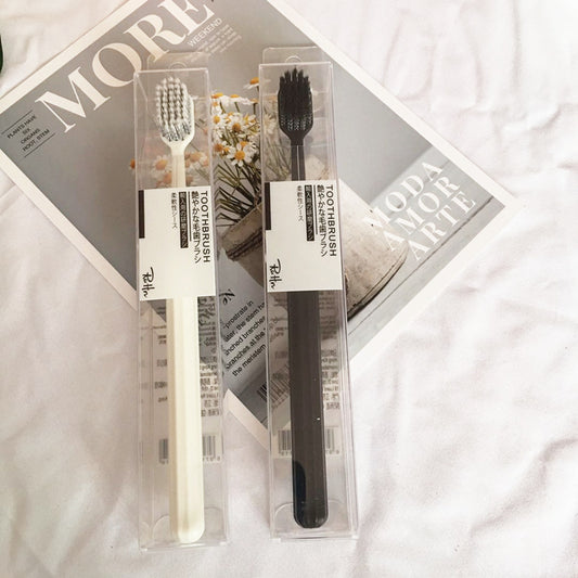 Imported spiral wire toothbrush black and white wide head soft bristle toothbrush single pack toothbrush chain cross-border hot sale factory direct sales - image 1