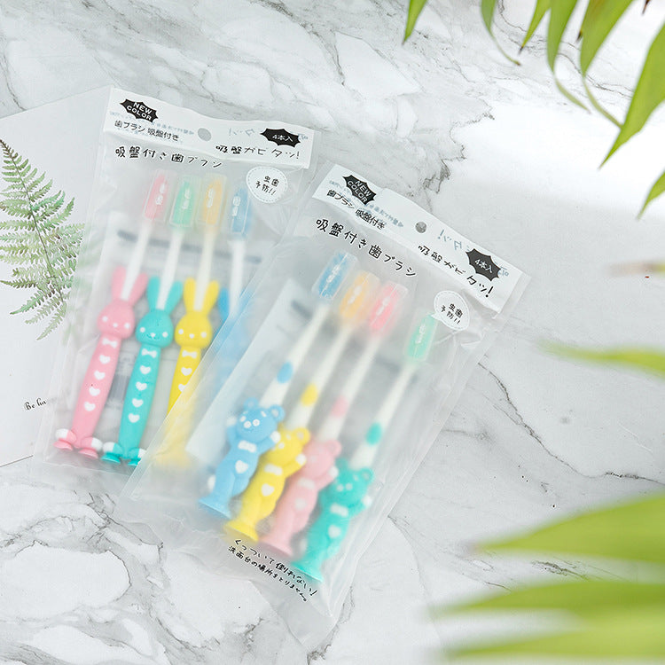 Bqb Export Export Kidsren's English Toothbrush Bear and Rabbit Kidsren's Toothbrush Soft Bristles 4-Pack Toothbrush Wholesale - image 1