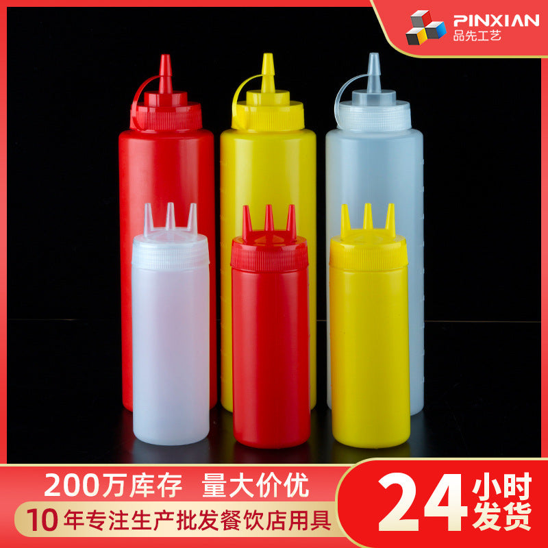 Pin first cross-border wholesale squeeze sauce bottle plastic Japanese-style pointed mouth three-hole Jam bottle tomato salad squeeze sauce bottle - image 1
