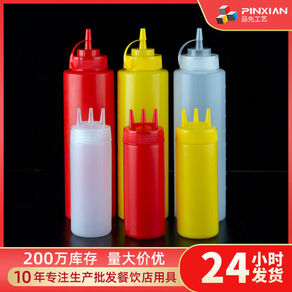 Pin first cross-border wholesale squeeze sauce bottle plastic Japanese-style pointed mouth three-hole Jam bottle tomato salad squeeze sauce bottle - image 1