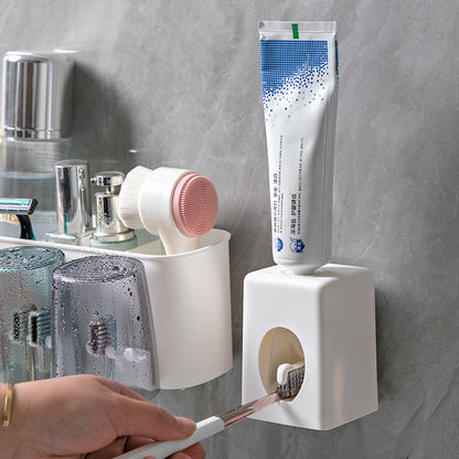 Toothbrush Holder Set, Punch-Free Wall-Mounted Toothpaste Squeezer, Brushing Teeth, Mouthwash Cup, Bathroom Storage Box, Storage Rack - image 2