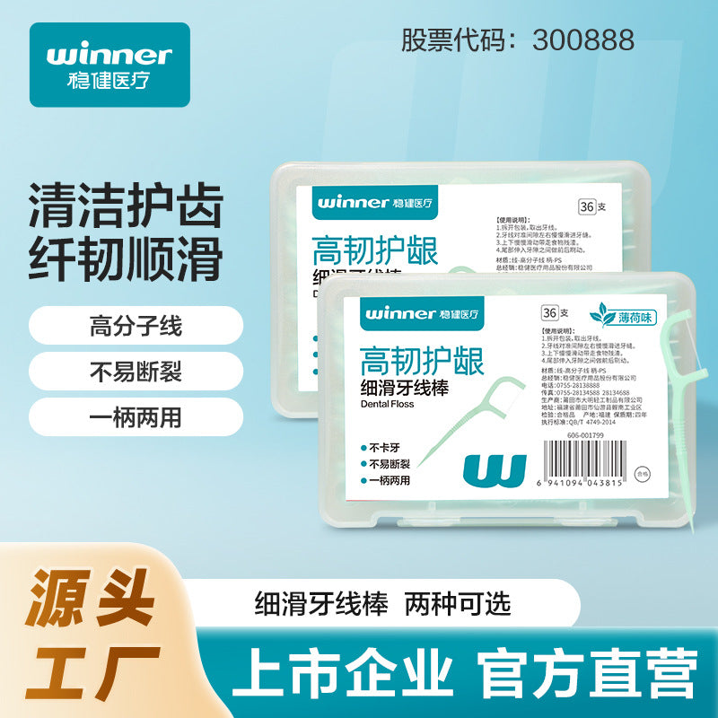 Winner Robust Medical Mint-Flavored Dental Floss Portable Disposable Toothpicks Portable Pack of 36 - image 1