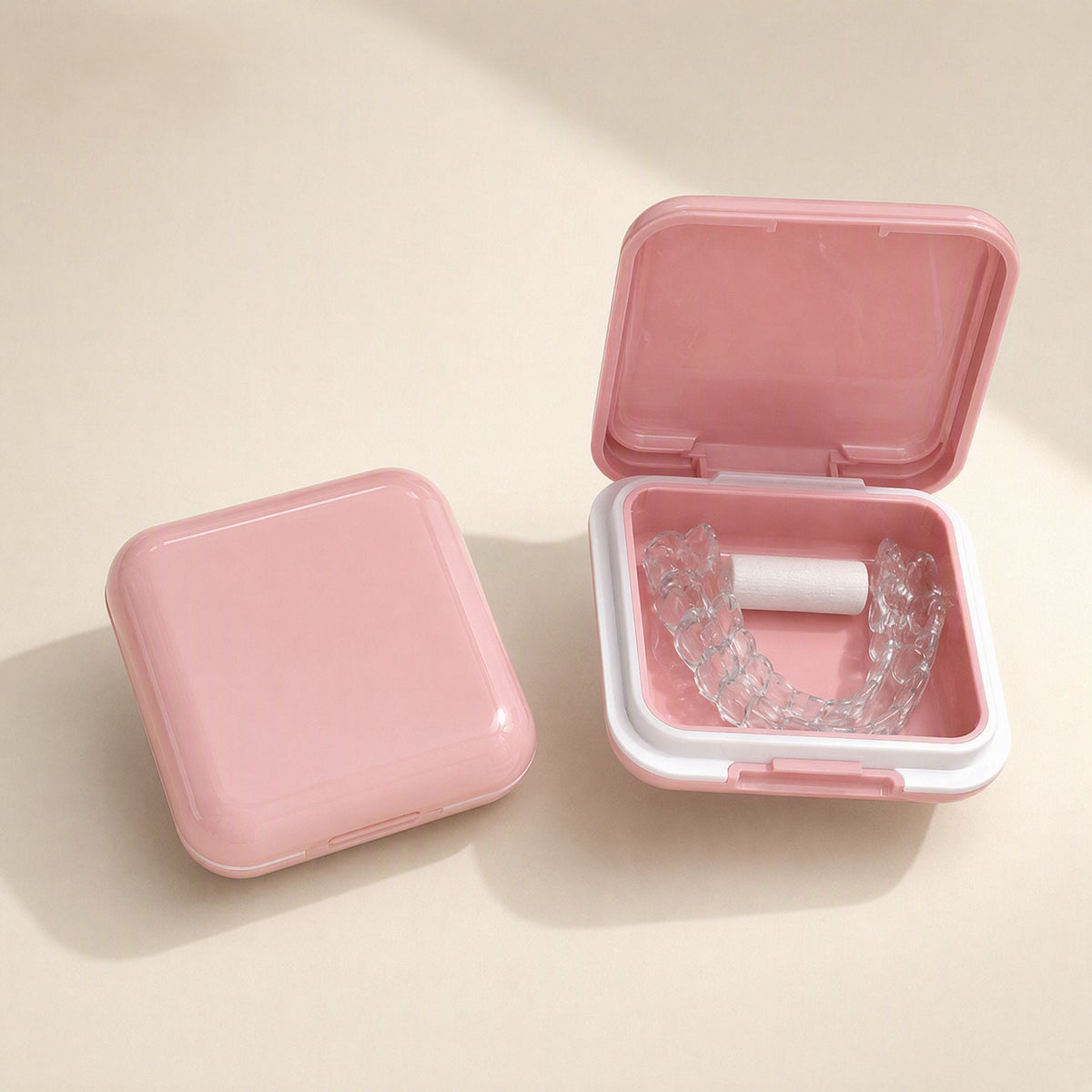 ABS plastic denture storage box with mirror, cover, and compartment - view 3