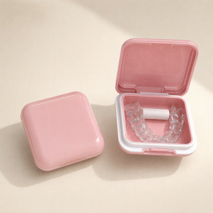 ABS plastic denture storage box with mirror, cover, and compartment - view 3