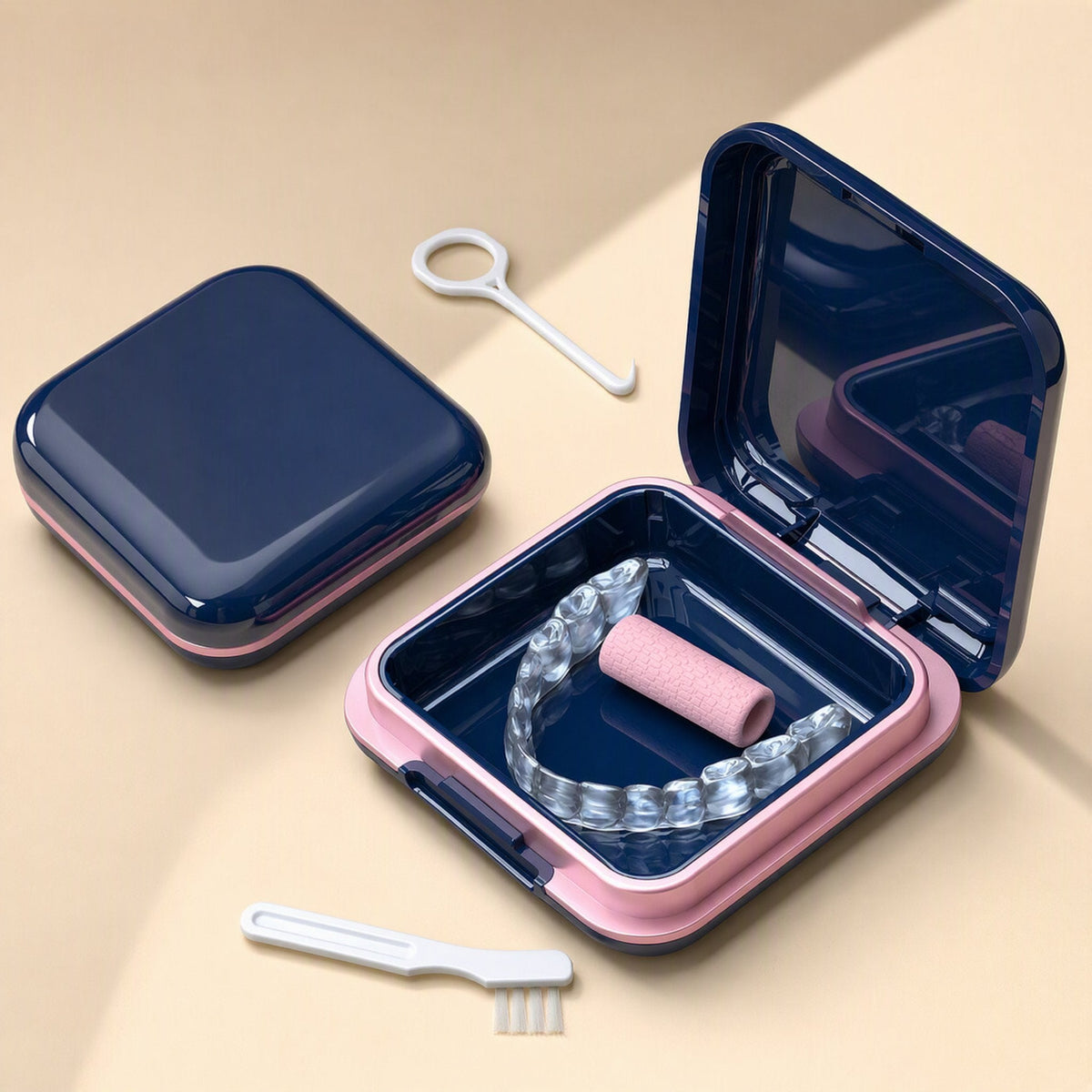 ABS plastic denture storage box with mirror, cover, and compartment - view 4