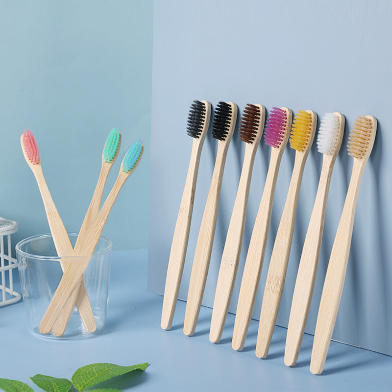 Cross-Border single bamboo toothbrush set natural bamboo toothbrush flat set of ten bamboo products toothbrush - image 1