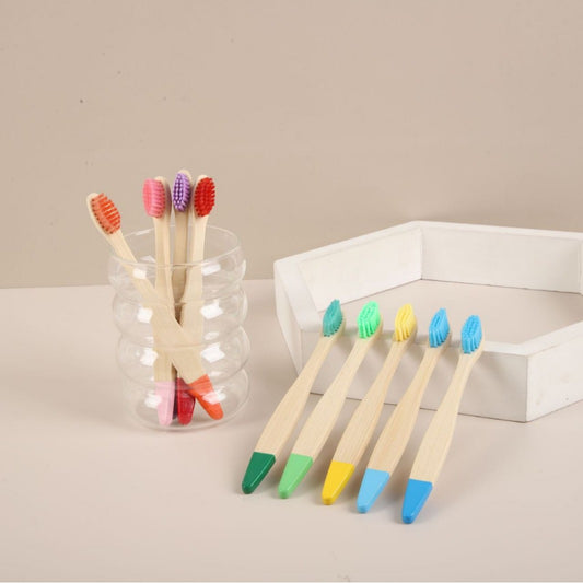 Cross-Border Foreign Trade Environmentally Friendly Tablet Children's Painted Round Nylon Hard-Bristled Bamboo Non-Harming Teeth Biodegradable Toothbrush Wholesale - image 1