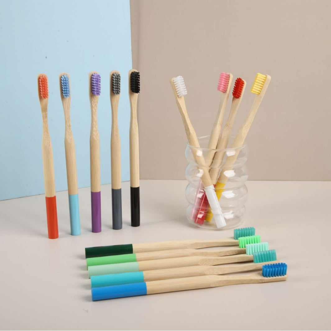 Cross-Border Popular Adult Cylindrical Painted Bamboo Handle Toothbrush with Medium Hard Bristles, Eco-Friendly Disposable Hotel Supplies Toothbrush Wholesale - image 1