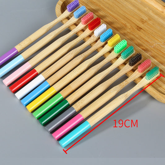 Cross-Border Popular Adult Cylindrical Painted Bamboo Handle Toothbrush with Medium Hard Bristles, Eco-Friendly Disposable Hotel Supplies Toothbrush Wholesale - image 2