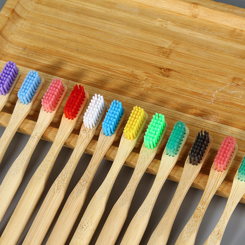Cross-Border Popular Adult Cylindrical Painted Bamboo Handle Toothbrush with Medium Hard Bristles, Eco-Friendly Disposable Hotel Supplies Toothbrush Wholesale - image 3