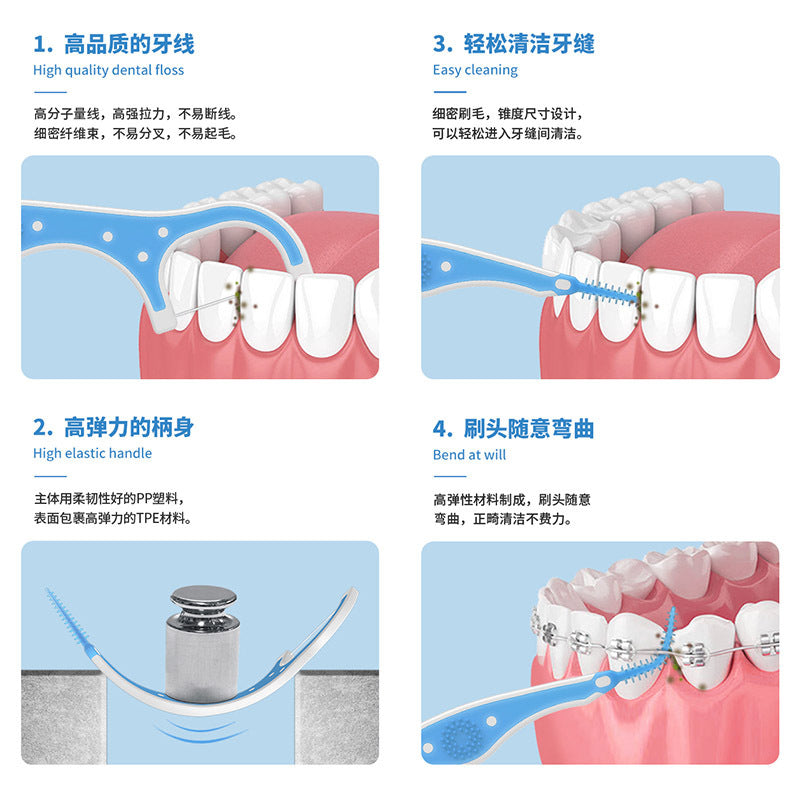 Cross-Border Popular Double-Headed Dental Floss Stick Interdental Brushing Soft Glue Cleaning Wide-Toothed Floss Wholesale Foreign Trade - image 4
