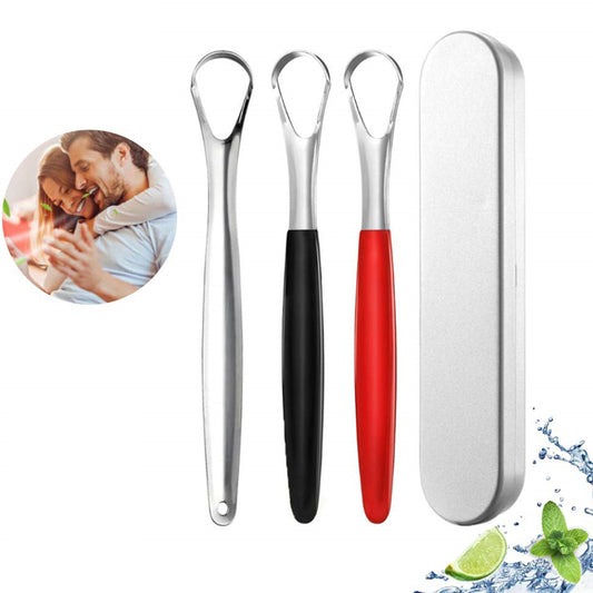 Factory stainless steel Open tongue scraper three-color tongue coating cleaning brush tongue scraper household oral care tools - image 2